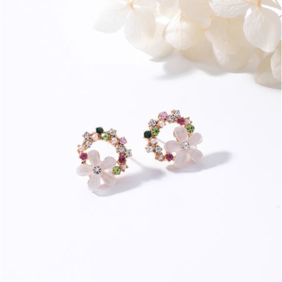 Anting Wanita Bunga Dengan Aksen Permata Aksesoris Fashion-H