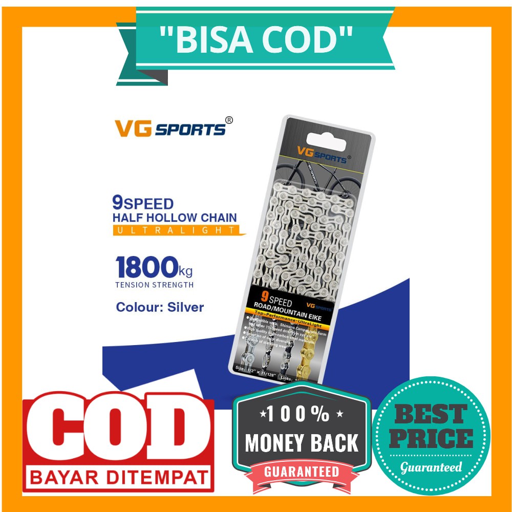 BISA COD VG Sports Rantai Sepeda Bicycle Chain Half Hollow 9 Speed for Mountain Road Bike - Silver