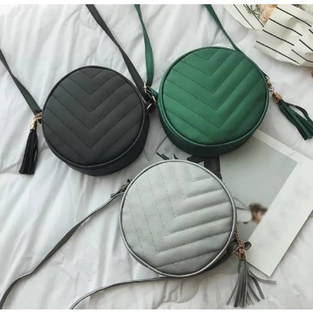 Tas cewek Selempang Bulat Bordir ZIG ZAG / Slingbag Mini / Tas Murah