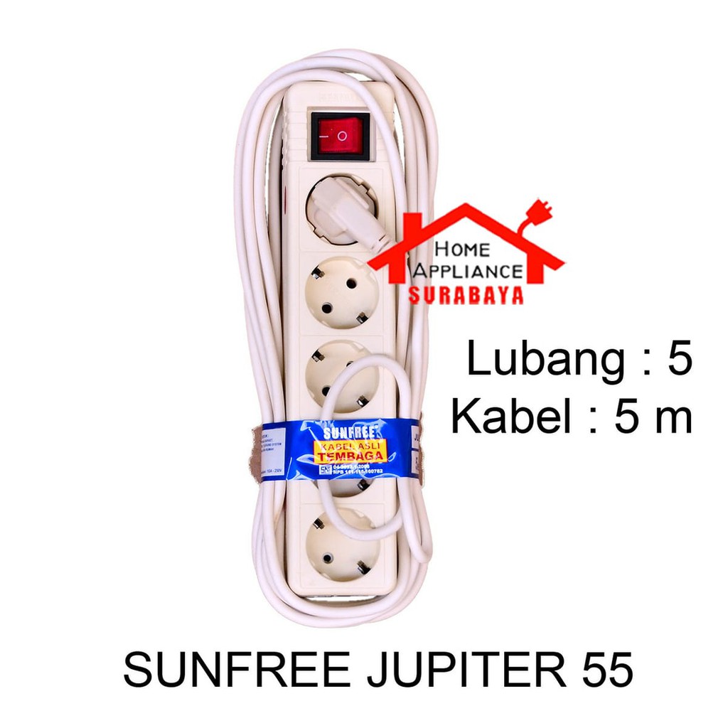 Stop Kontak Arde Saklar SNI Kabel 5 Meter 5 Lubang Sunfree Jupiter 55