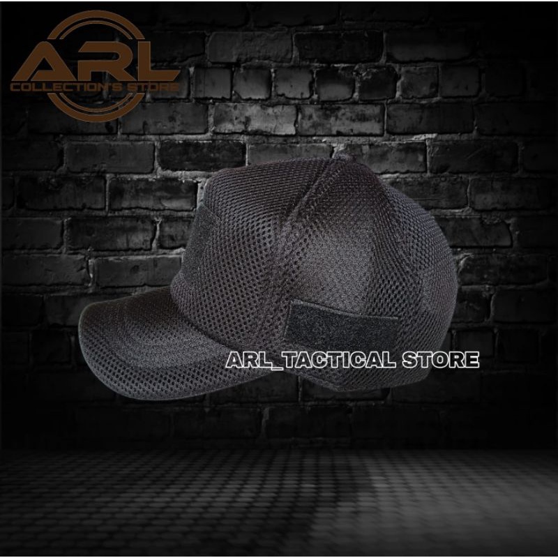 topi double mess polos hitam / topi jaring tactical velcro / topi double mess hitam