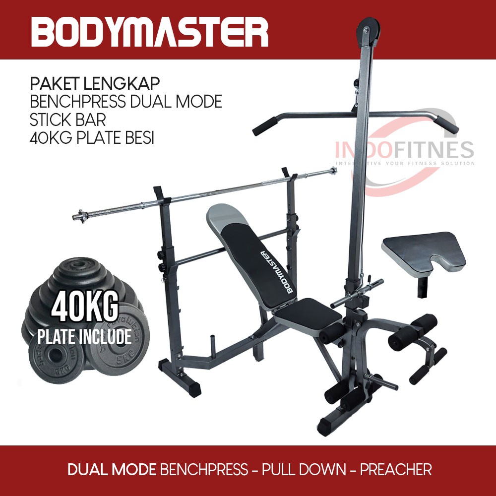 Paket Lengkap Bench Press Stick dan Beban 40kg - Benchpress Lat Pull