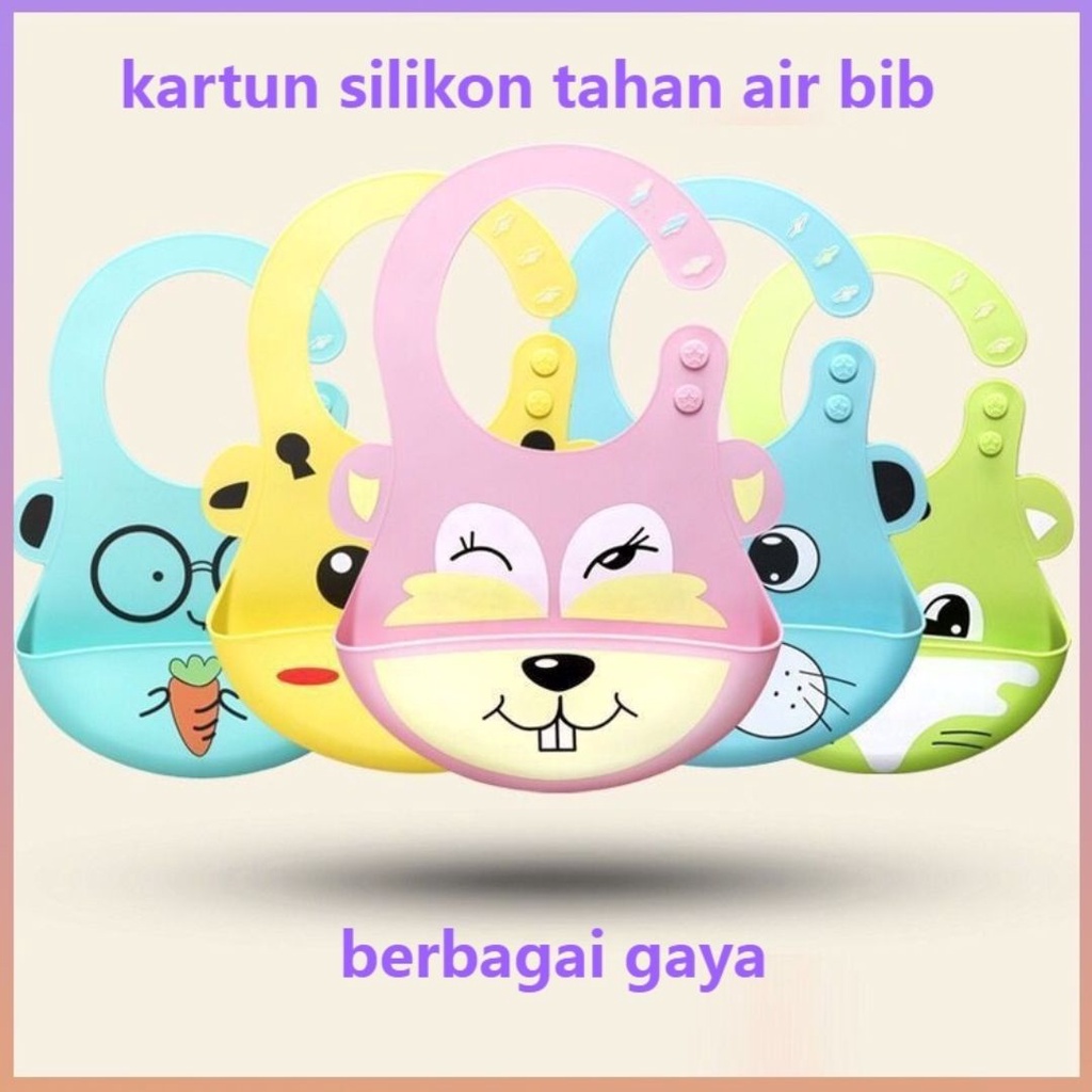 Celemek Makan Bayi Waterproof Anti Air Full Silicone | Bib Slabber Apron Bayi | Slaber Pastel
