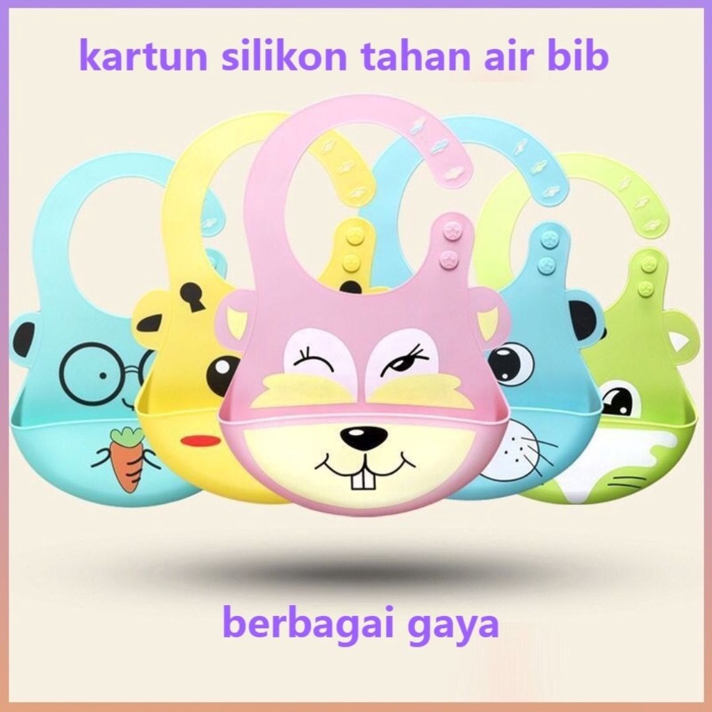 Celemek Makan Bayi Waterproof Anti Air Full Silicone | Bib Slabber Apron Bayi | Slaber Pastel