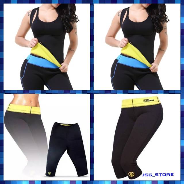 ( Hot Pants + Cami Rompi ) Paket Baju Olahraga Wanita Pembakar Lemak Tubuh Kalori Baju Senam Zumba Pakaian Fitness Gym