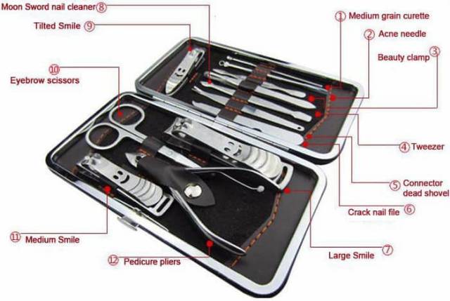 Paket Alat Manicure Pedicure Nail art 12 Pcs / Alat Perawatan Kulit Gunting Kuku stainless steel