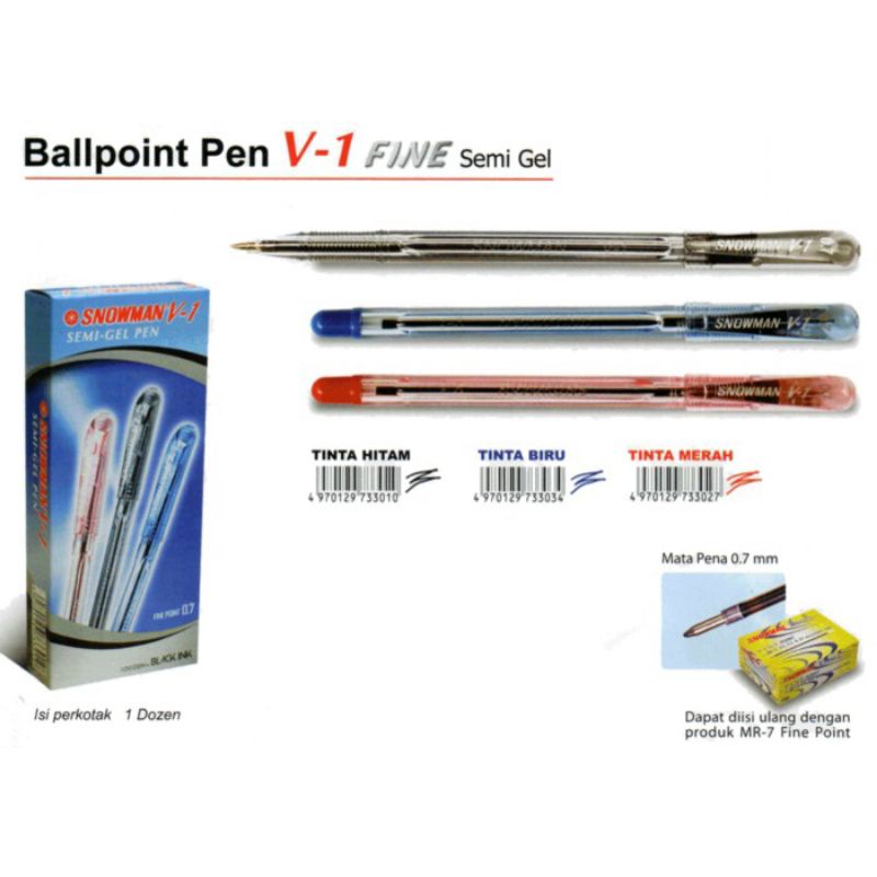 

ATH Pulpen Snowman V-1 Semi Gel ( 1pak/12pcs )