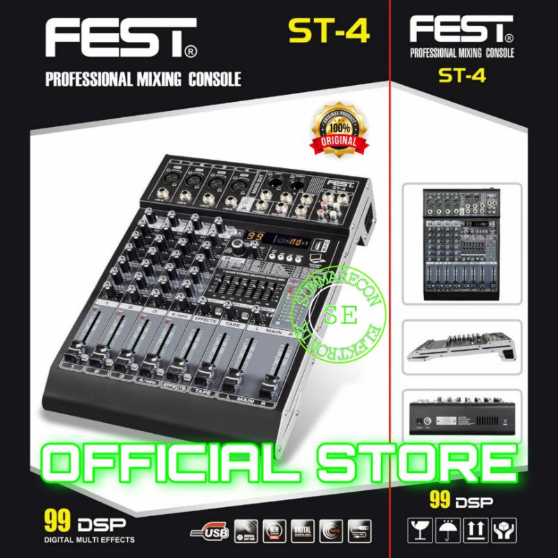 mixer audio 4 channel original fest st4 usb bluetooth mixer karaoke