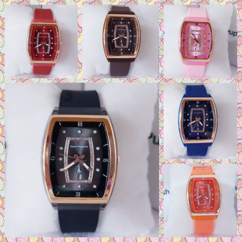 (Terima Cod)Jam Tangan Wanita Hushhpuppies Oval Karet Strap Rubber Murah(Dikirim Jakarta)