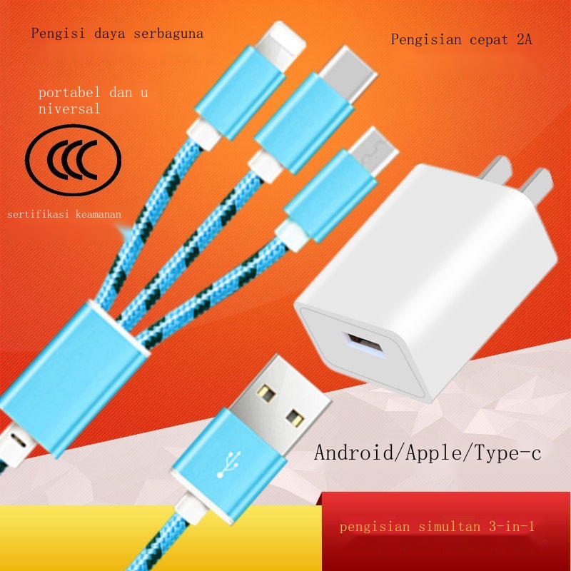 Charger Iphone Original Ibox✌∏Kabel data pengisi daya multi-fungsi tiga-dalam-satu universal ponsel