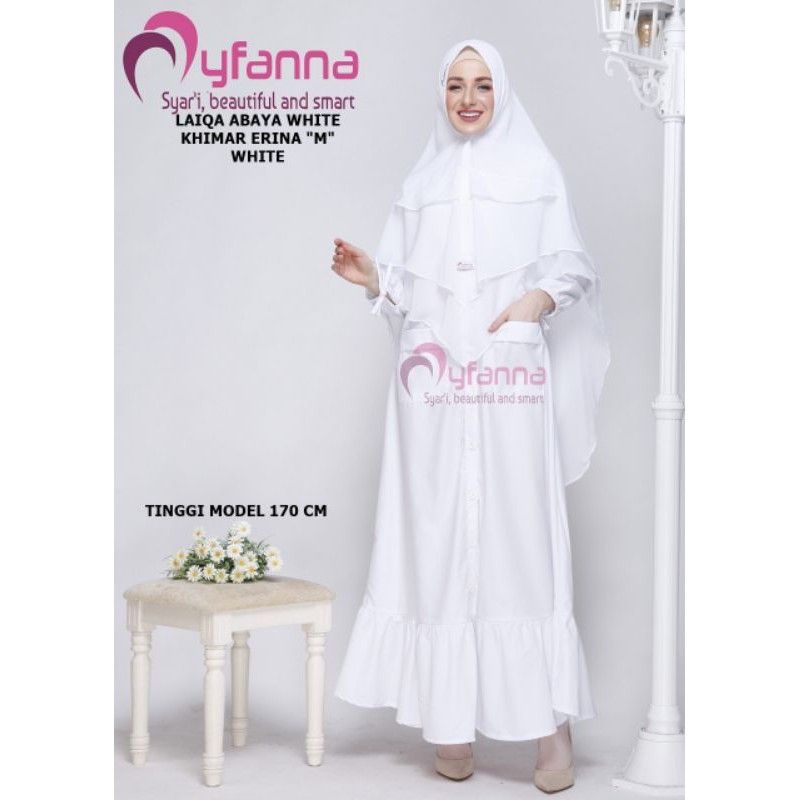 Gamis Laiqa Abaya by Myfanna White size L - Umroh Series