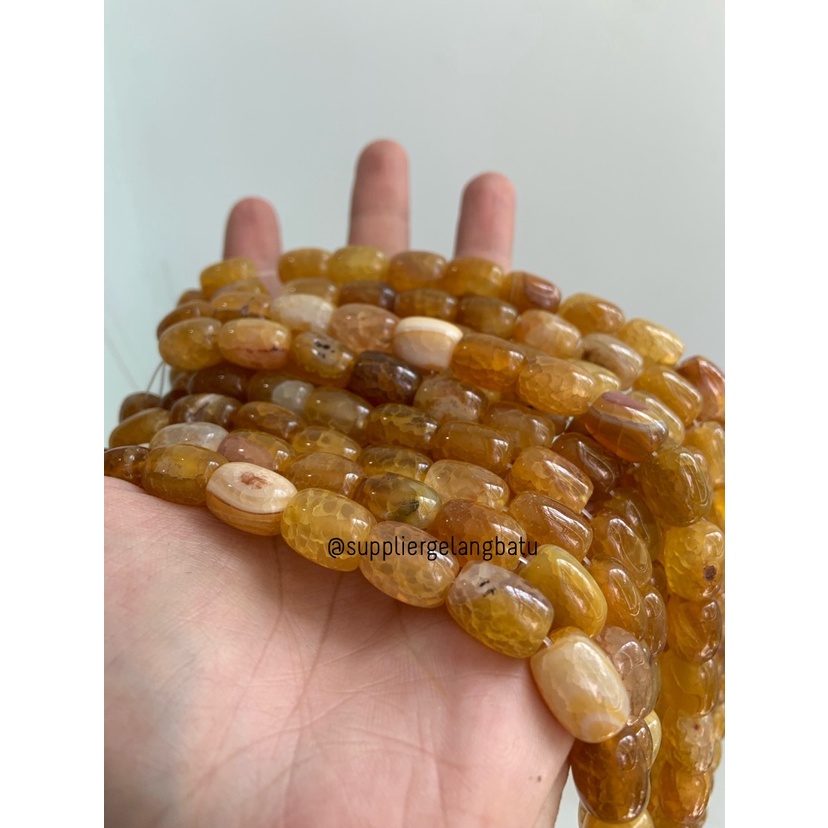 batu Penden tabung yellow carnelian 10mm bahan rangkai kuning coklat bahan kalung gelang batu alam asli etnik vintage