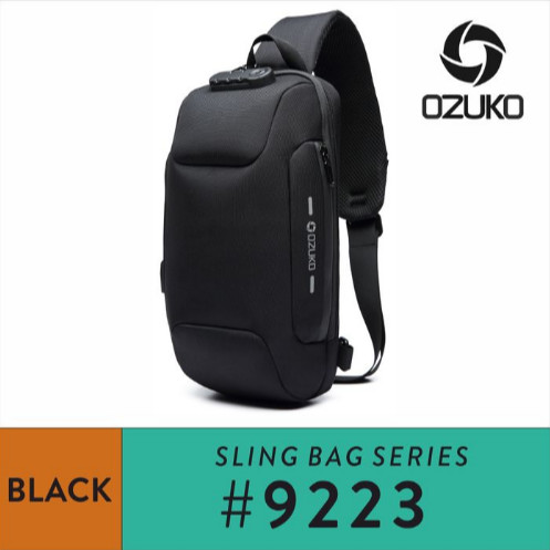 OZUKO 9223 Tas Selempang Pria Tas Slempang ANTITHEFT Tas Pria - Hitam