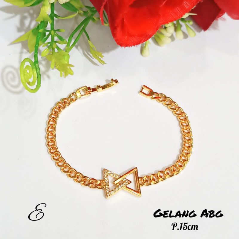 Gelang Rantai plat ABG Tanggung permata motif simple elegan anti karat