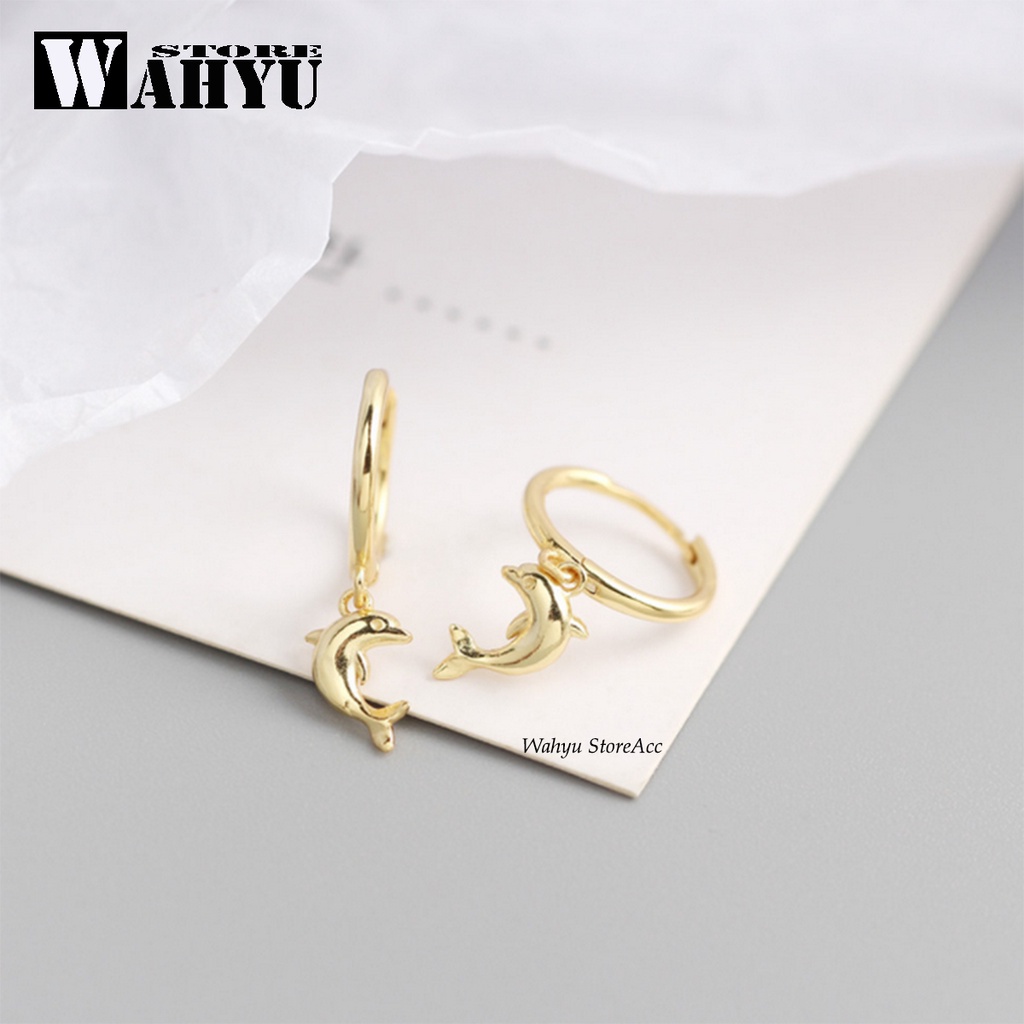 ANTING ANAK PEREMPUAN - Anting Wanita Karakter Ikan Lumba-Lumba Warna Lapis Emas