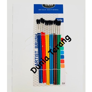 1 PCS Kuas Gambar VICO Bulu Hitam Besar Kecil Warna warni - Artist Brush 6 8 10 12 Kuas Cat Air Kuas