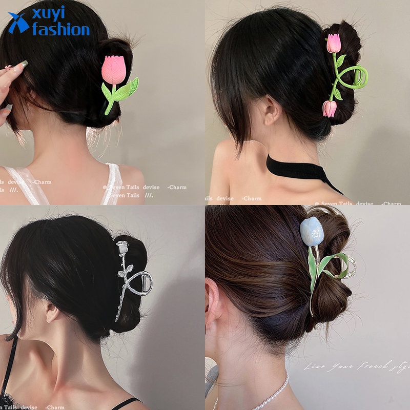 Jepit Rambut Bentuk Bunga Tulip Bahan Metal Untuk Wanita