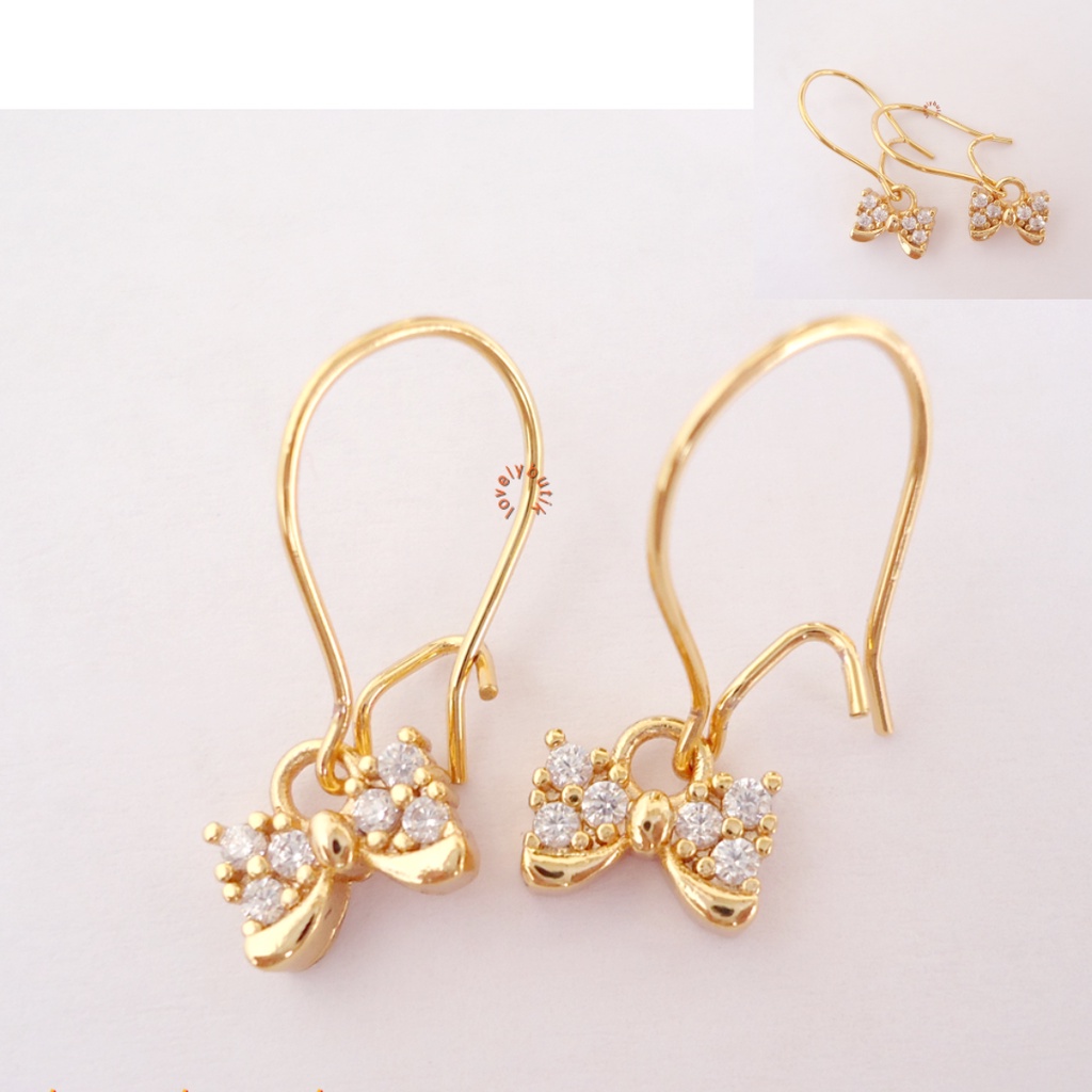 Lovelybutik Anting Xuping Wanita Dewasa Lapis Emas 24 K Perhiasan Fashion Wanita Anting Jepit Desi Model Permata Mewah Terbaru