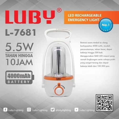 Barangunik2021 - LUBY L-7681 Lampu Emergency 5.5 Watt Tahan Hingga 10 Jam / Lampu emergency petromax Luby-7681