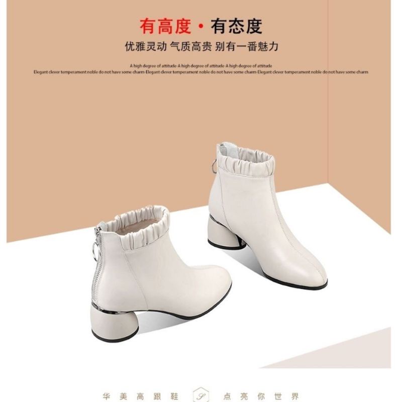 [MikanHiro Store] Sepatu Wanita Boots Putih Krem Hitam Import Korean Style Women Shoes Import High Quality
