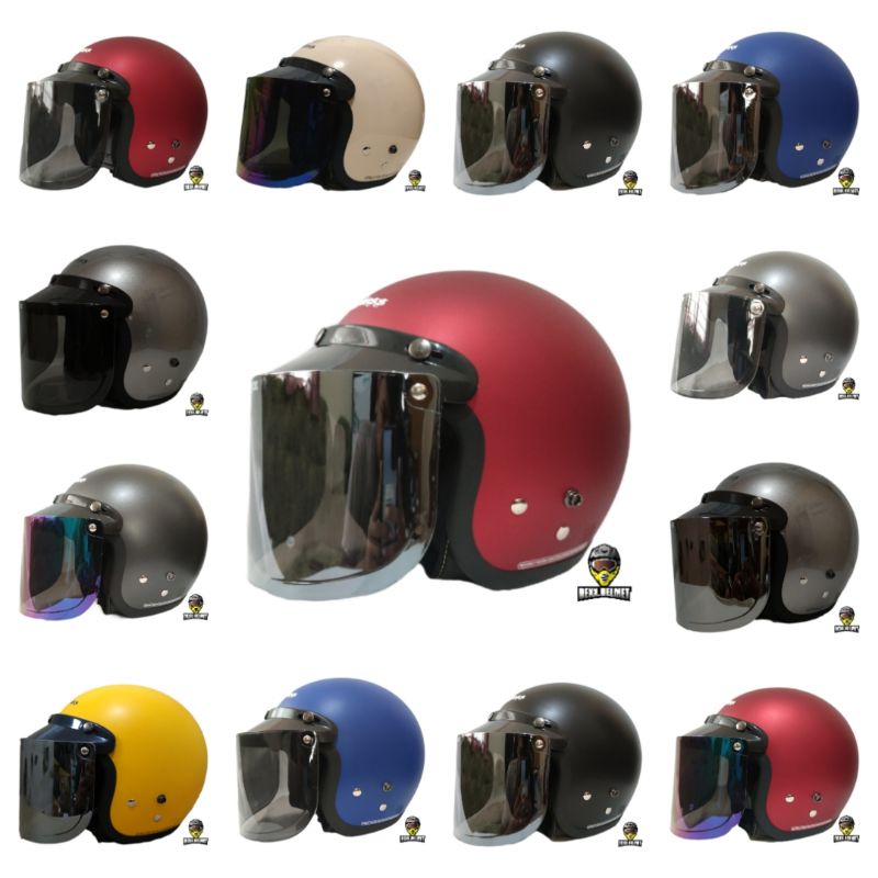 Helm Cargloss Kaca Datar Flat Injak Original CFM Retro SNI Free Kardus
