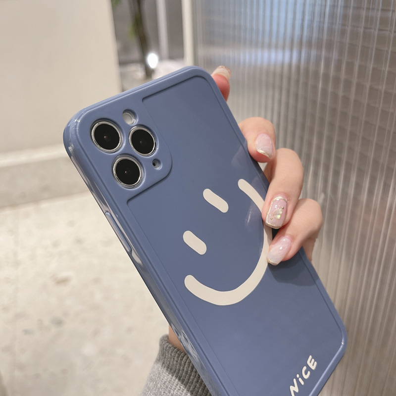 IPHONE Case TPU Soft Phone Warna Solid Smile Face Untuk Iphone14 13 12 Mini 11 Pro Max7 8 Plus Xr Xs Max Se2020