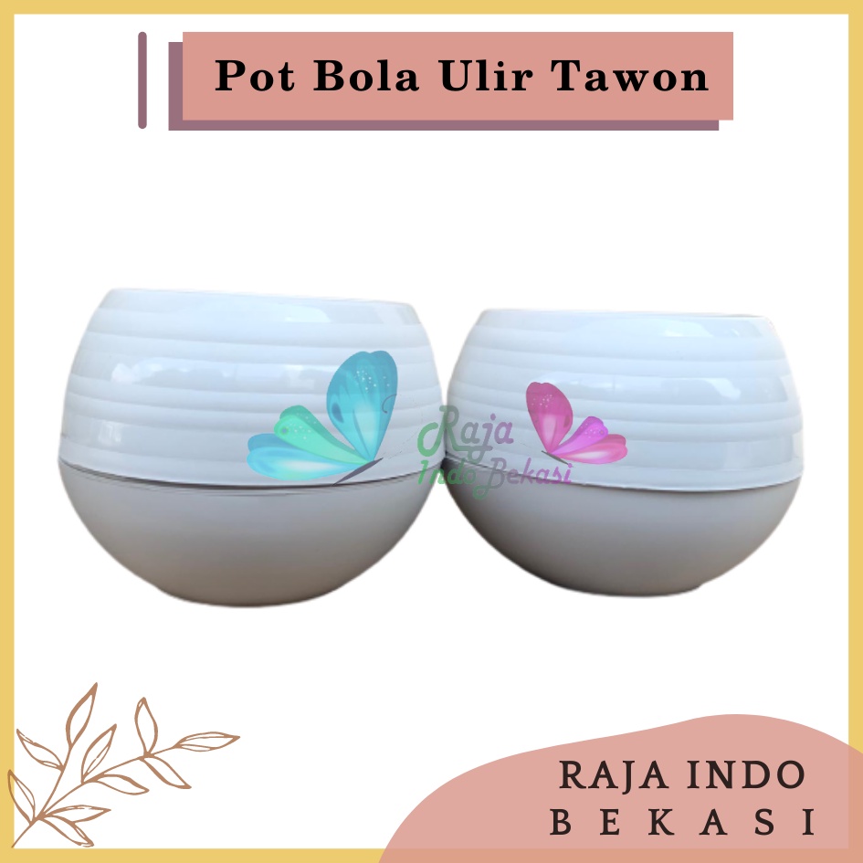 Rajaindobekasi Pot Bola Ulir Tawon Putih - Pot Bola Bulat Tanaman Plastik Putih Self Watering 25CM Bunga Hias Pot bunga plastik unik pot bola pot plastik putih /size 25/pot bola sultan