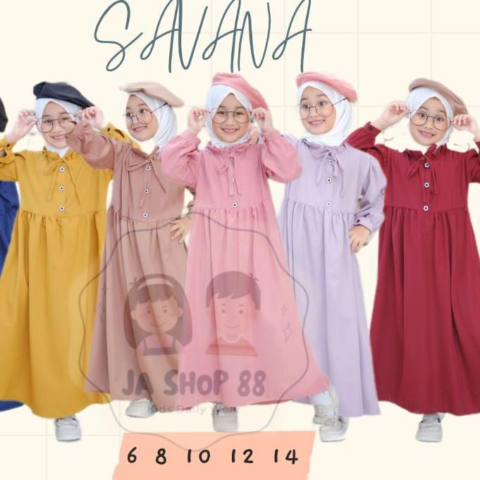 정 GAMIS ANAK PEREMPUAN 6 8 10 12 14 TAHUN, GAMIS ANAK CEWEK, BAJU MUSLIM ANAK, DRESS ANAK SAVANA