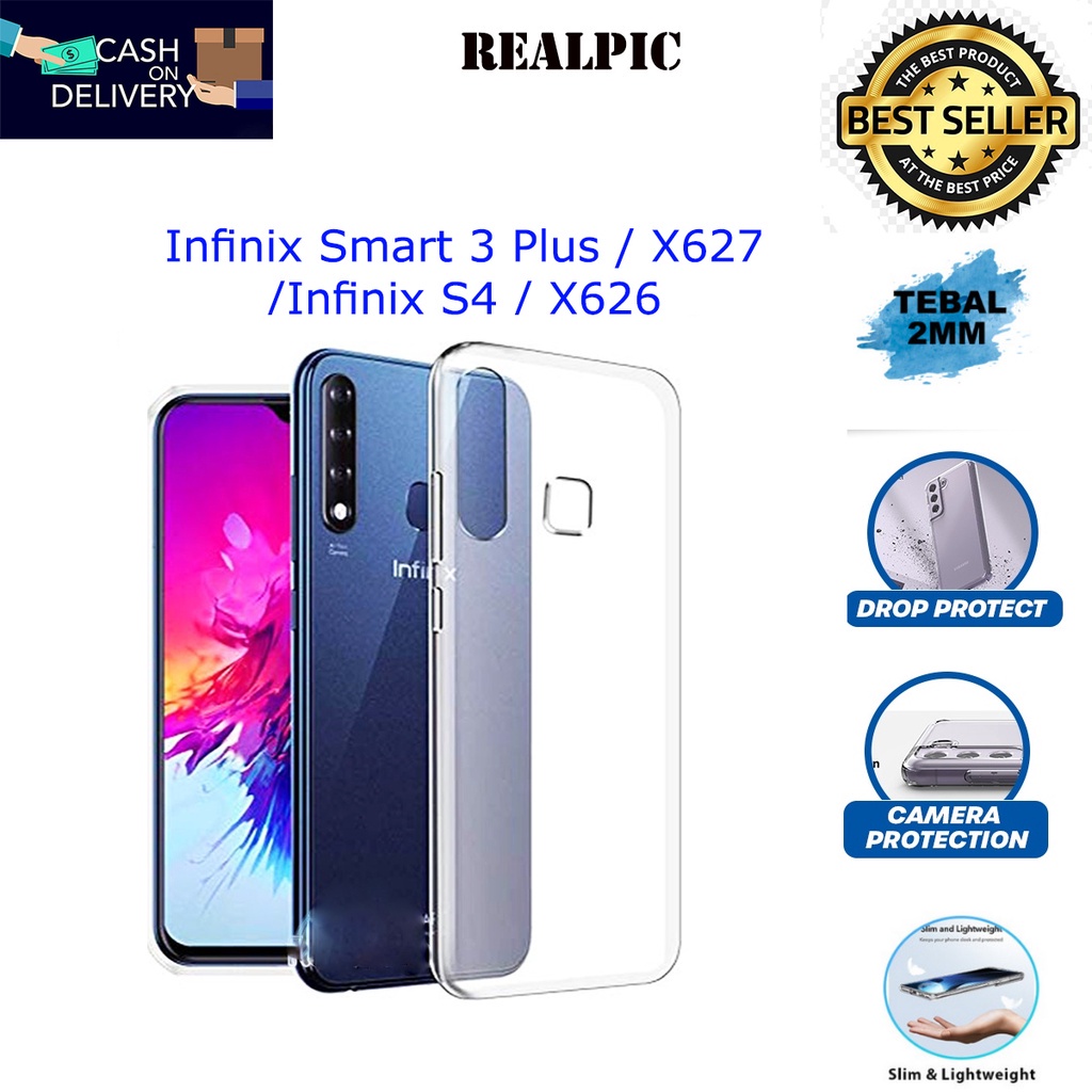 Case Infinix Smart 3 Plus / X627 / Infinix S4 / X626 Casing Clear HD KETEBALAN 2MM BENING TRANSPARAN TPU Premium Softcase