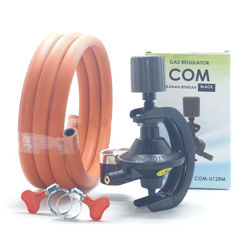 SET Destec COM-U12RM METER Regulator Gas + Selang Gas Orange 2M + 2 Klem Kpg