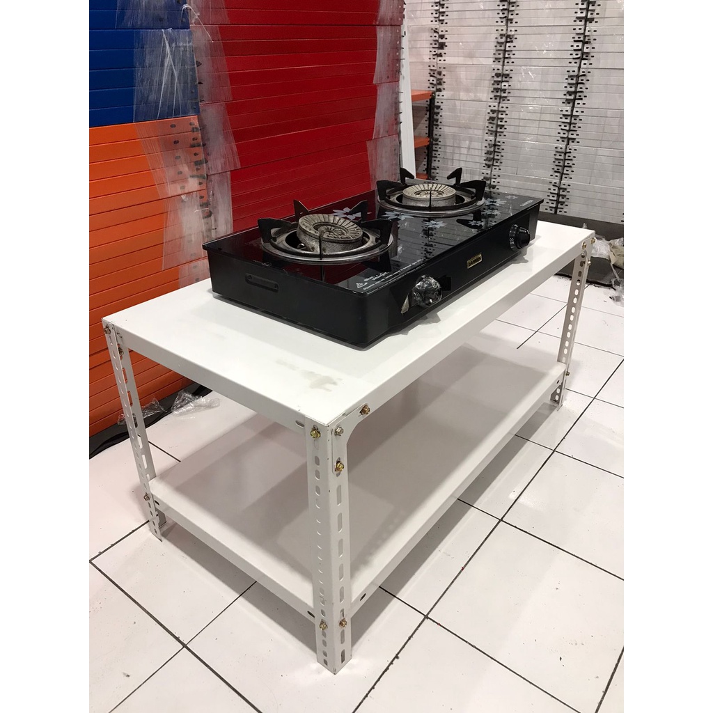 Rak besi siku 2 susun ukuran 50x100 / Meja kompor 2 tungku / Rak tv / Rak piring / Rak gudang / Rak 