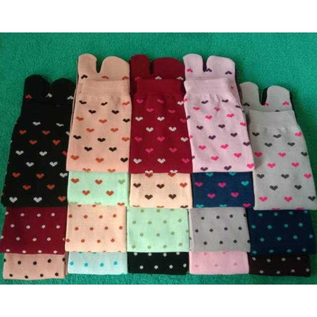 12 PASANG KAOS KAKI WANITAJEMPOL MUSLIMAH 2  JARI POLOS DAN MOTIF