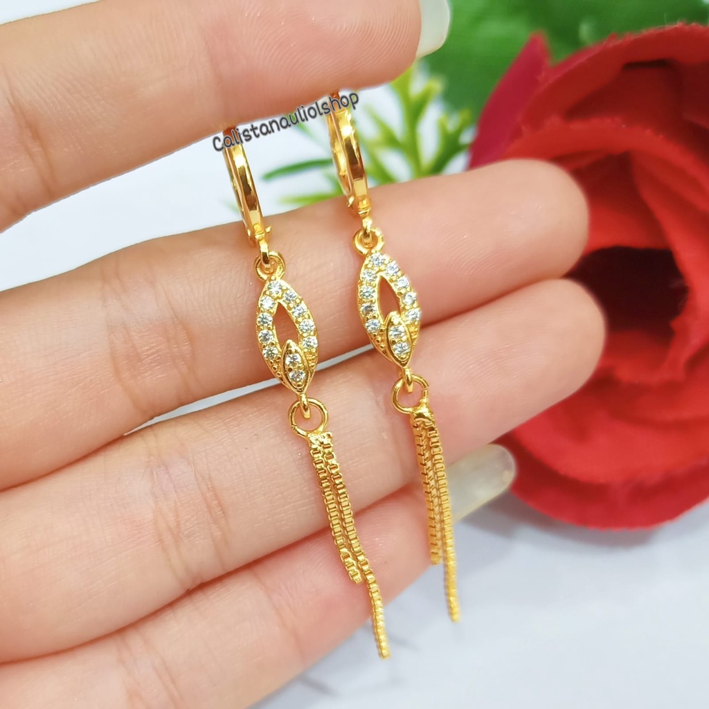 ANTING PERMATA JUNTAI KIWIR TREND KEKINIAN LAPIS EMAS18K ANTI KARAT