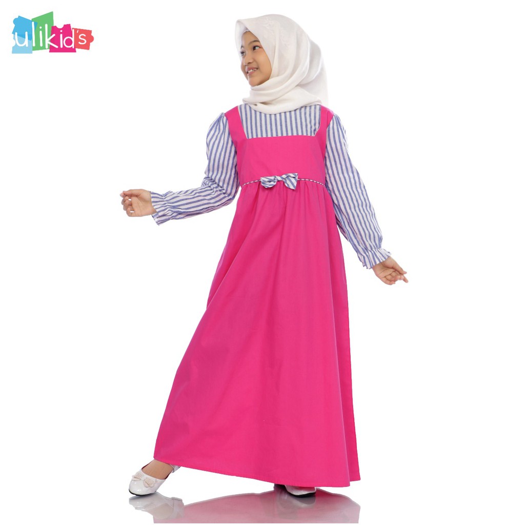 Gamis Anak Perempuan Motif Garis Warna