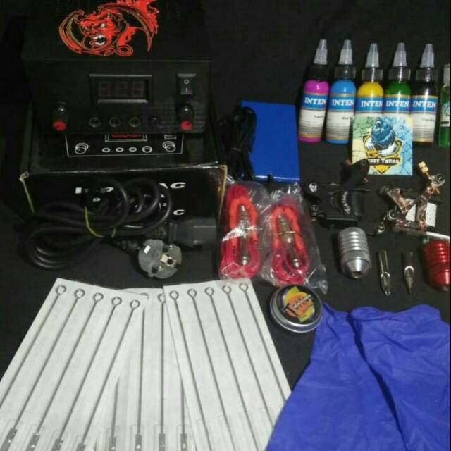 paket lengkap 2 set mesin tato coil tatto E power supply dual output