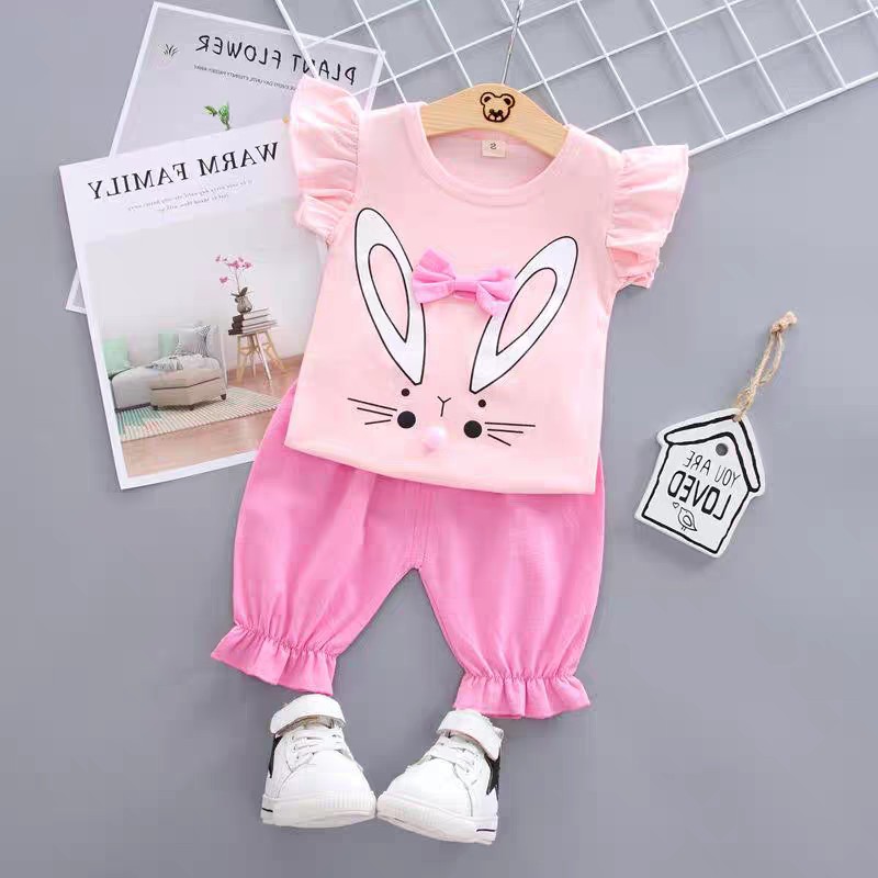 MOBAS OFFICIAL Baju anak Perempun / Setelan Baju Anak Balita Import | Set Kaos Anak Cewek / Kualitas Premium STLN RABBIT