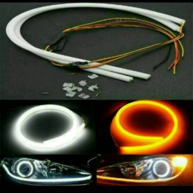 Lampu DRL LED Fleksibel 60cm - Alis 2 Mode On ( White - Yellow )