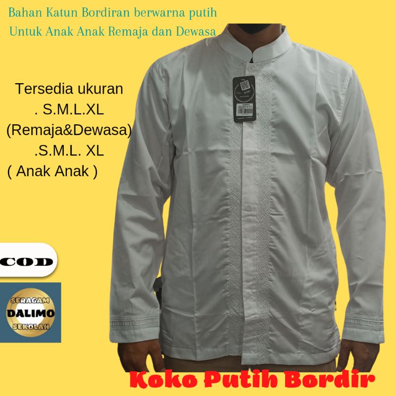 Baju Koko Putih Bordir Untuk Anak Anak Remaja dan Dewasa Baju Koko Putih Sekolah Baju Koko Putih Dew