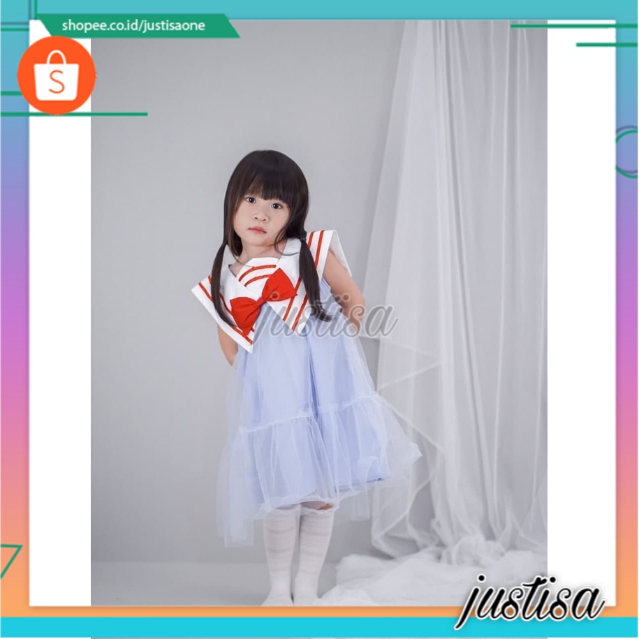 Promo !! Dress anak perempuan import - dress sailor olive ribbon import uk 3-5thn (pink,biru)