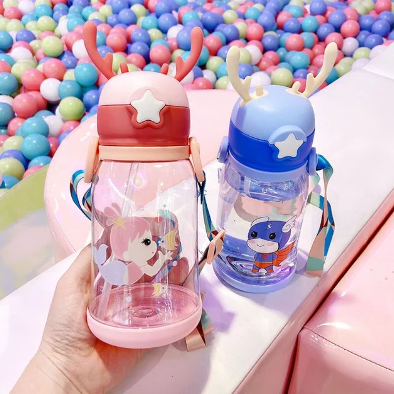 Botol Minum Anak Rusa Tanduk dengan Tali Lucu Premium