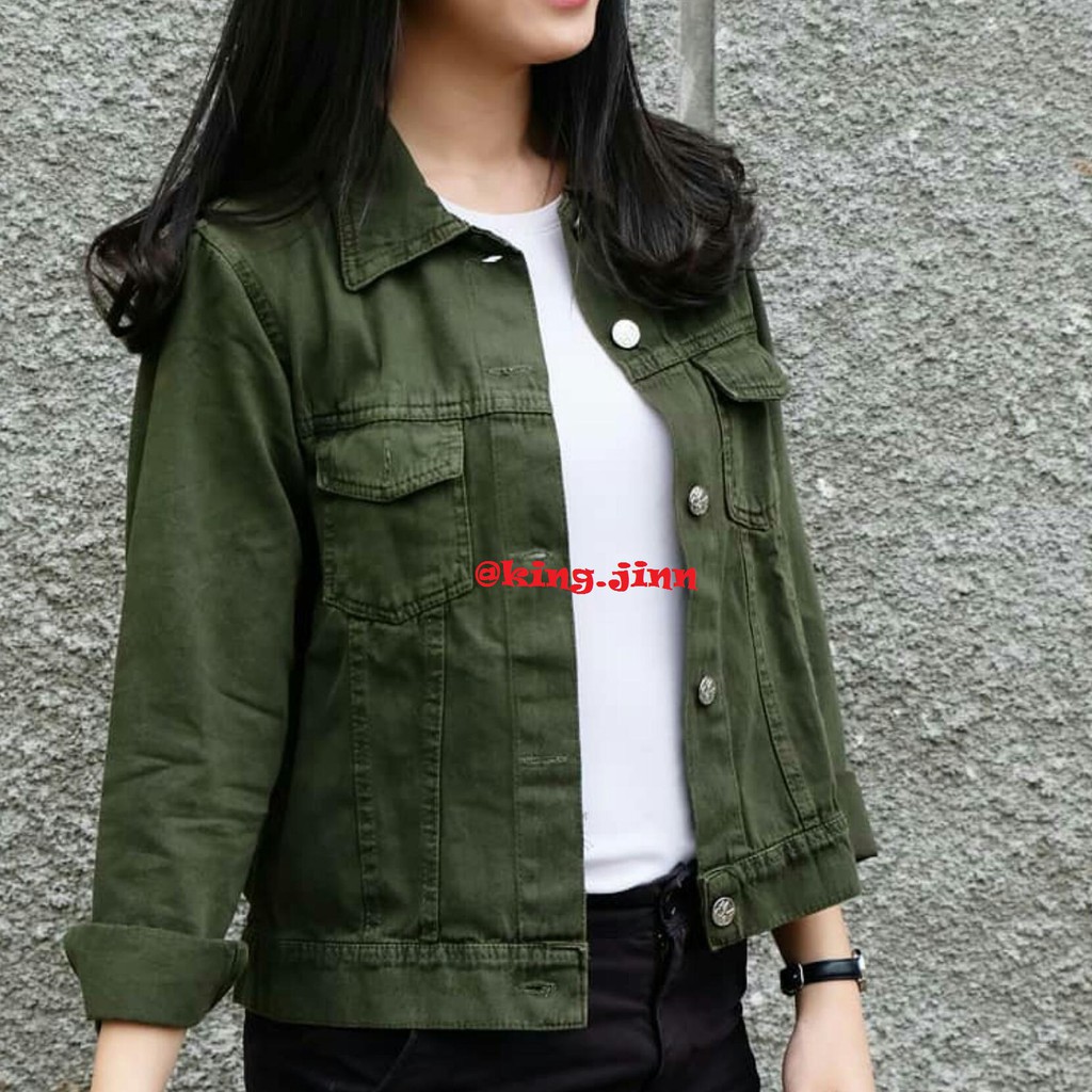 Jaket Jeans Denim Premium Wanita All Size - Jumbo Oversize - Putih