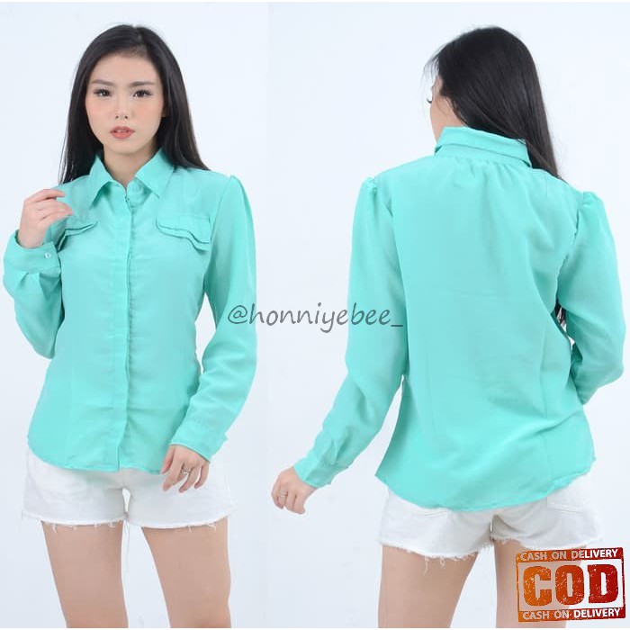 Kemeja Atasan Wanita Remaja Tren Kekinian Model Korea Kemeja Wani QJ22 [Kemeja Alexa Tosca Sw] Ke