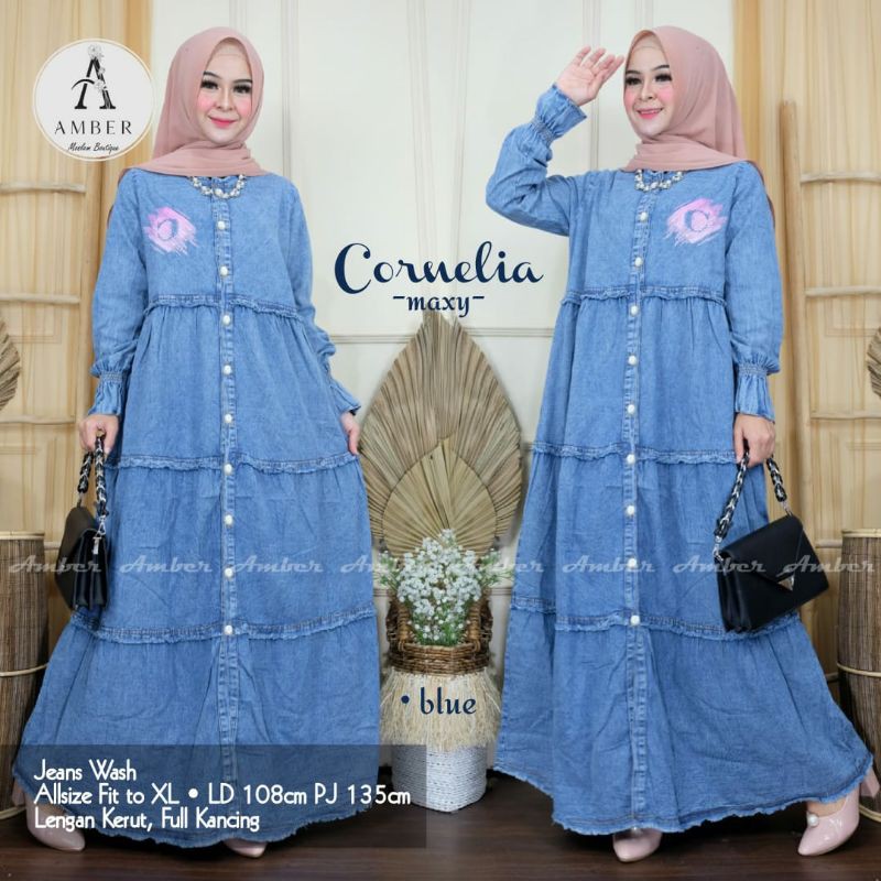 cornelia gamis wanita dewasa jeans wash terbaru