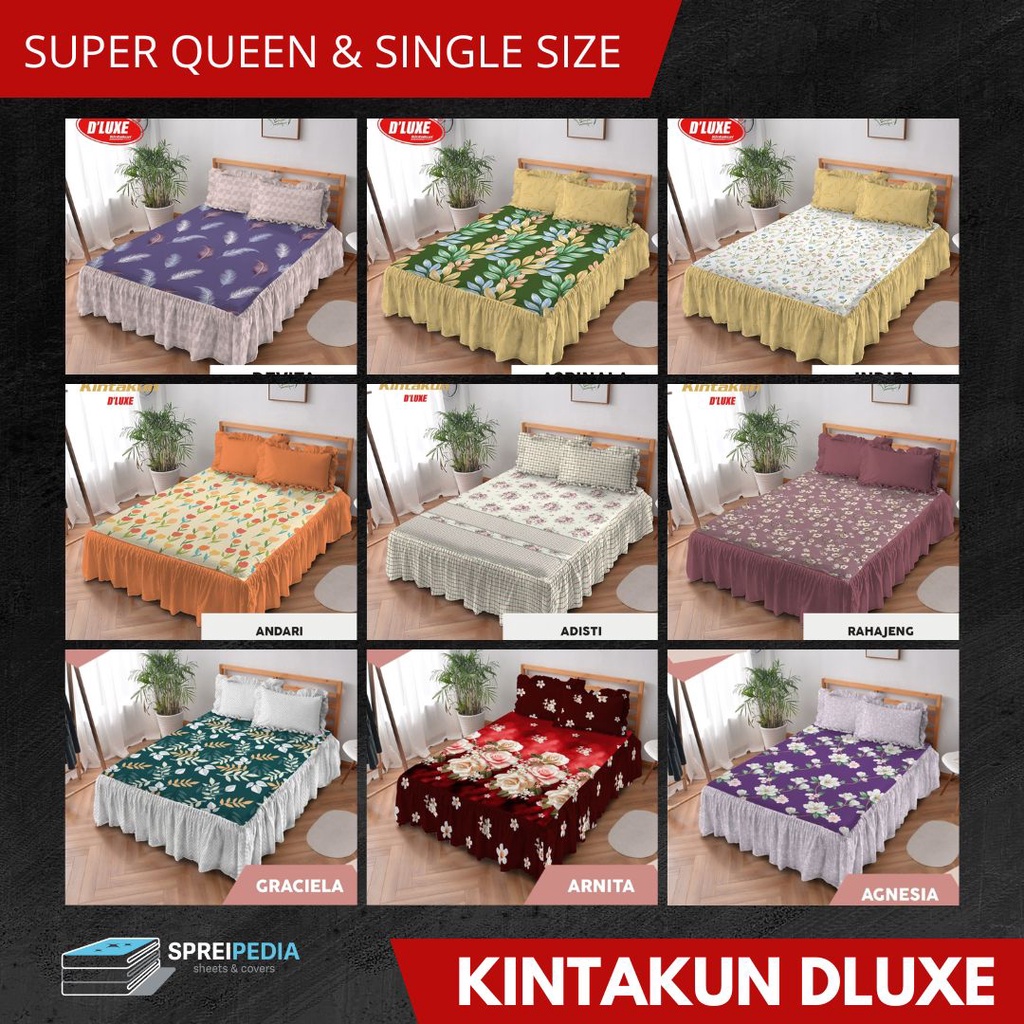 SPREI Rumbai KINTAKUN - Queen & Single 120x200 100x200 140x200 145x200 D'Luxe Motif Bunga TERLARIS