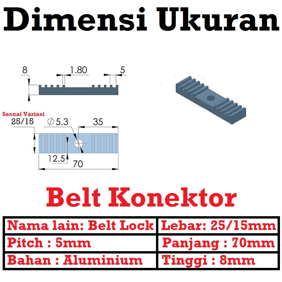 [HAEBOT] HTD5M Timing Belt Konektor Belt Lock Fixing Clamp Clip Pengunci Holder Bracket 15 25 mm 15mm 25mm W15 W25 Penjepit