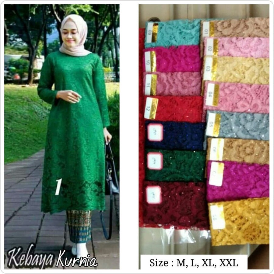 Atasan Kebaya Brukat Panjang/Baju Kurung Best Seller Warna Hijau Botol