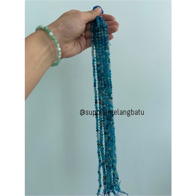 batu AQUAMARINE SERAT BIRU TUA FACETED BEADS 6mm cutting gelang kalung