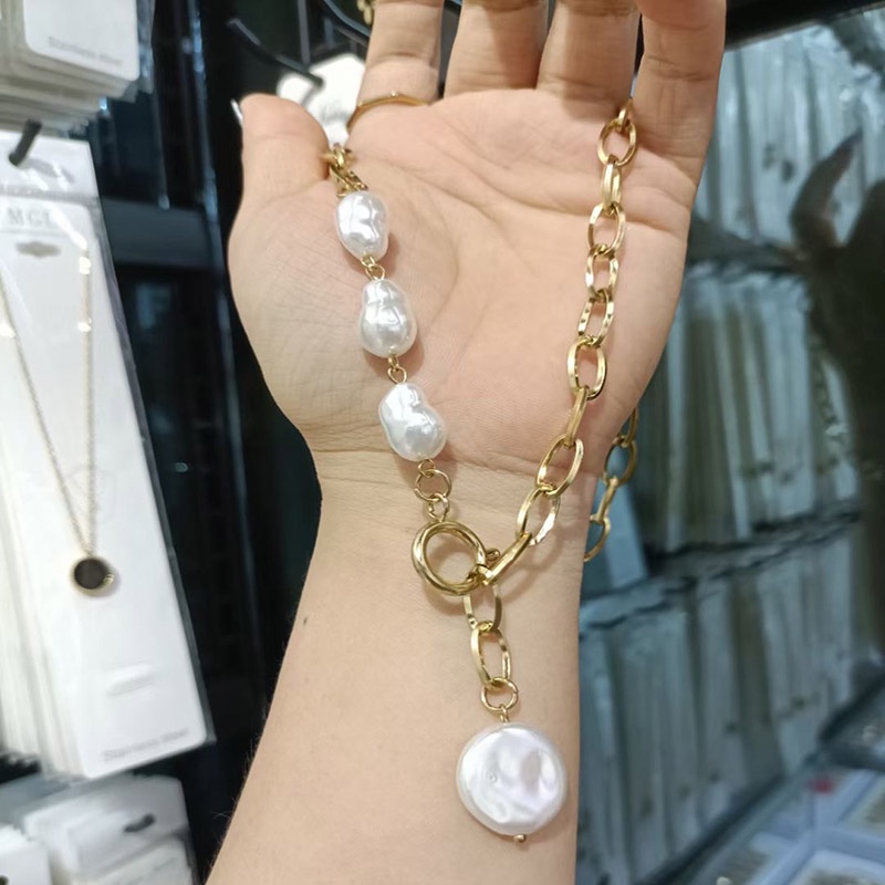 Bisa Cod Kalung Wanita 18K Emas Fashion Kalung Mutiara Rantai Emas 809K1#