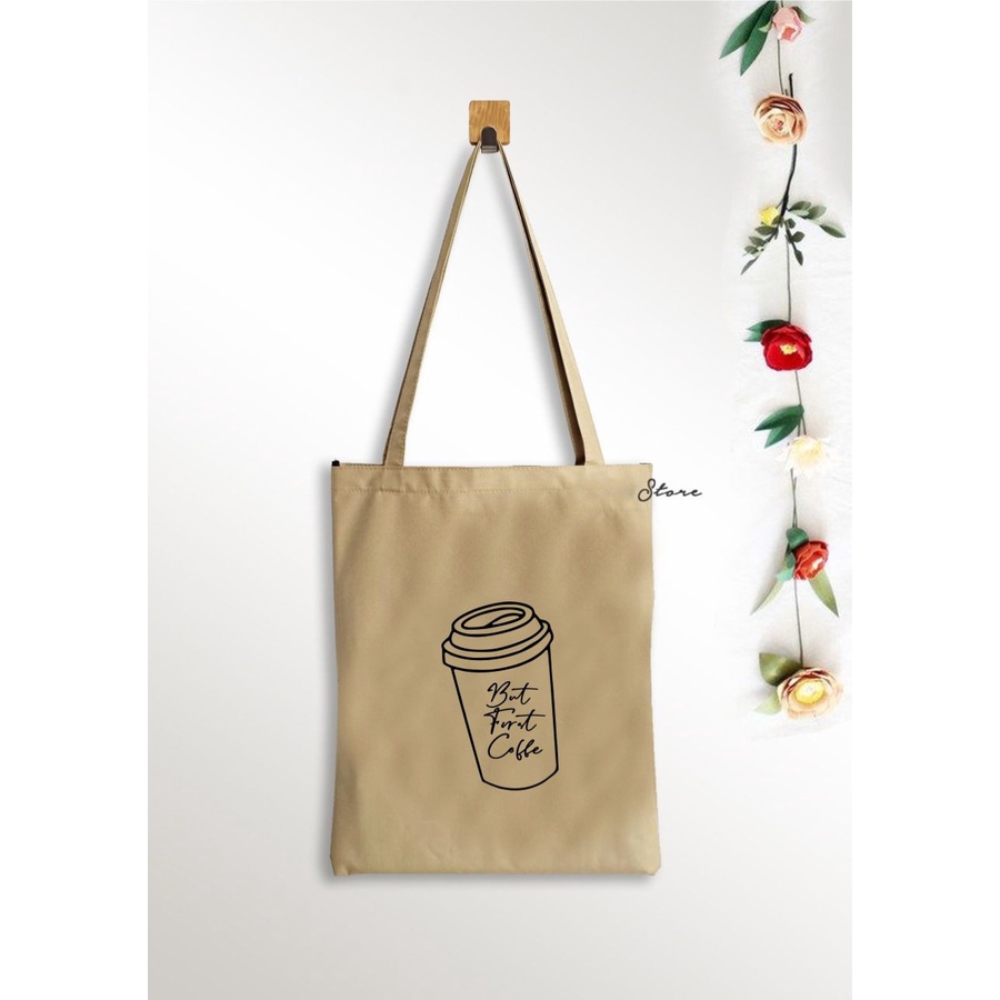 Tas Totebag wanita Kanvas Murah / Tas Tote Bag Wanita Pria Coffee - Mocca