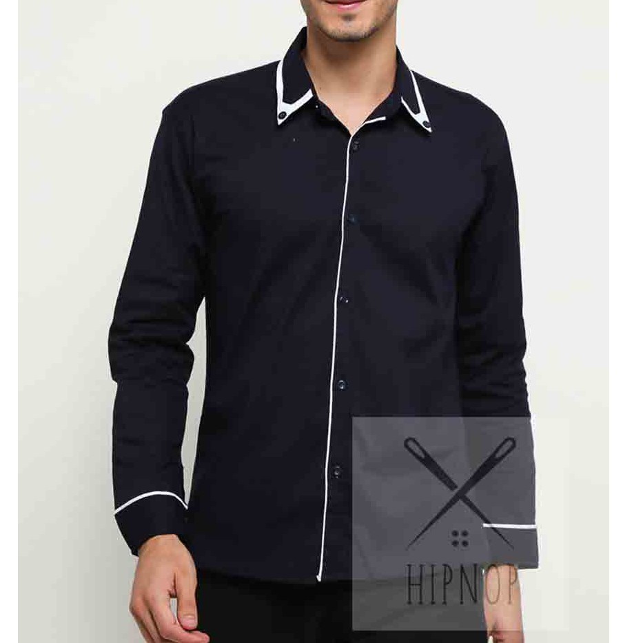 HipNop Kemeja Pria SIZE L Lengan Panjang SlimFit Atasan Pria Formal Kasual Polos Pakaian Cowok MIX